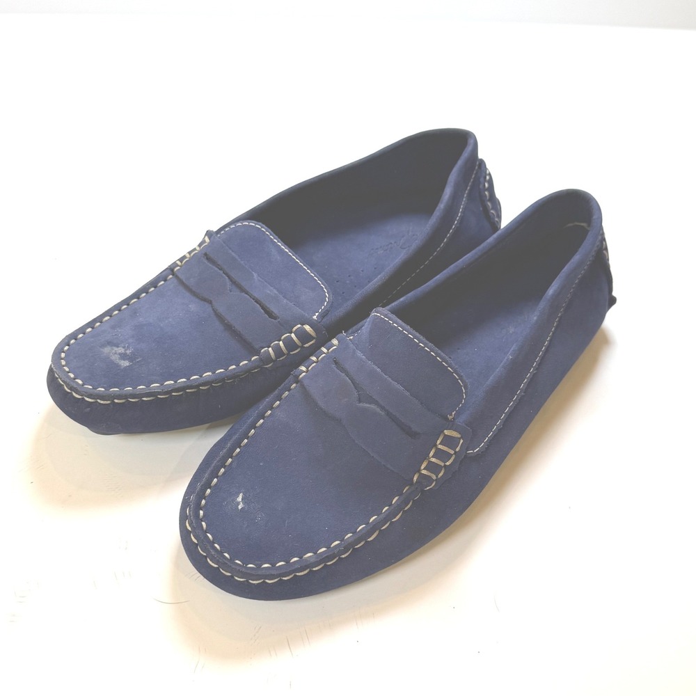 Bruno Magli Navy Blue Suede Driving Loafers Penny Moccasins Size 8 B